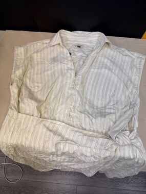 Universal Thread Cream Stripe Casual White Stripe Button-Up Dress with side tie